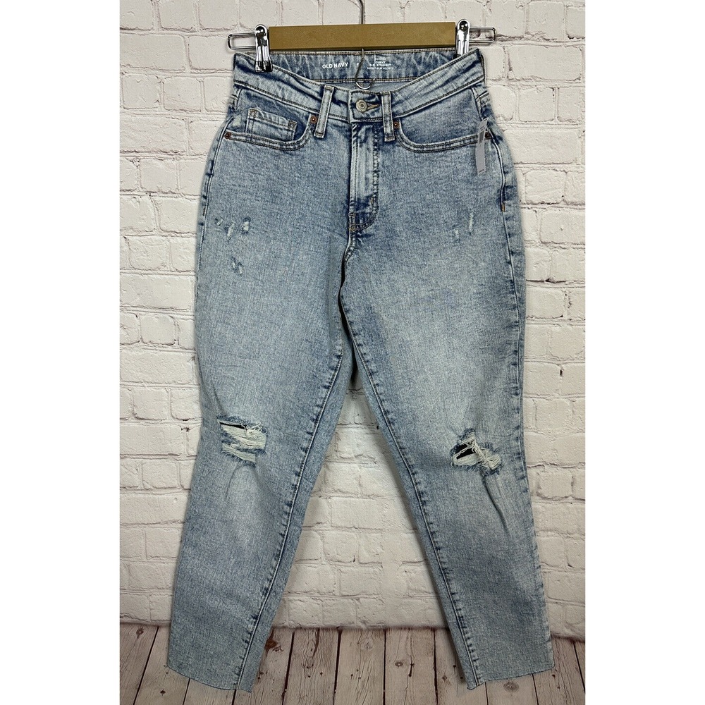 Old Navy High Rise Curvy OG Straight Jeans distressed acid washed sz 2 NWT